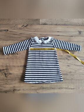Jacadi Navy and White Striped Dress with Peter Pan Collar